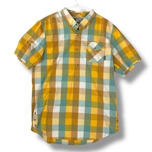 LRG Lifted Research Group Mens XL X Large Orange Plaid Short Sleeve 1/4 Button